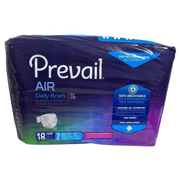 Prevail Air Daily Briefs Size 2, 45"-62" Ultimate Plus Absorbency 18 - Picture 1 of 3